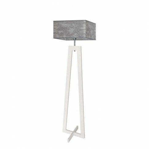 Lampa stojąca do salonu JAWA szary melanż nowoczesna drewniana z abażurem Lysne 138 cm