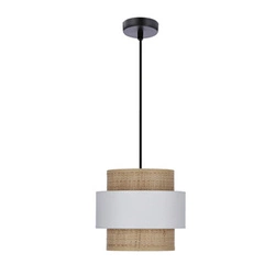 Lampa wisząca Rattan czarny 1x40W E27 abażur biały+kremowy