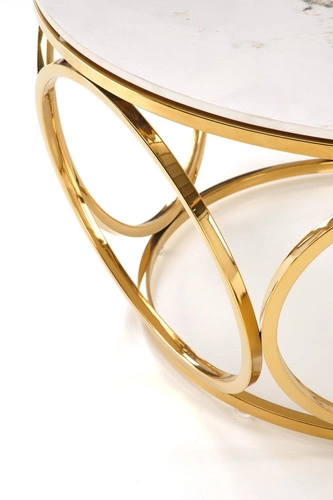 Stolik kawowy okrągły Deyn 80 cm biały marmur złoty nowoczesny glamour do salonu Intesi