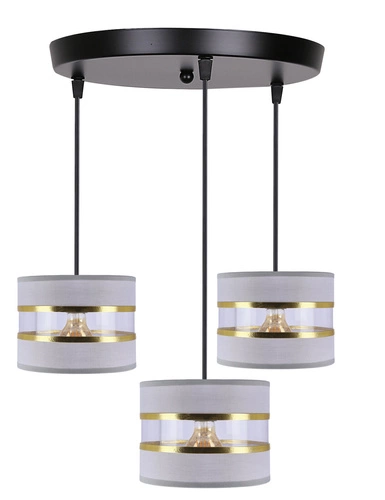 Lampa wisząca PANDY czarny talerz 3x40W  E27 abażur szary+złoty