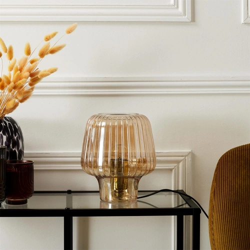 Lampka nocna szklana Lasima Intesi bursztynowa nowoczesna do sypialni i salonu 21 cm