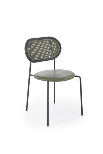 Krzesło do jadalni Lander retro rattanowe z ekoskóry zielone na metalowych nogach Intesi