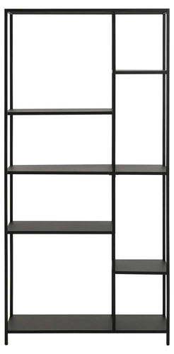Regał metalowy do salonu Newcastle czarny loftowy z asymetrycznymi półkami Actona 165 cm