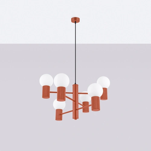 Żyrandol nowoczesny HALO 6 ochra czerwona do salonu i jadalni aluminium 64 cm