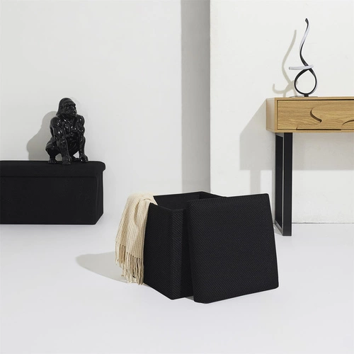 Pufa ze schowkiem Vels Atom czarna kwadratowa składana do przedpokoju i pokoju młodzieżowego Intesi