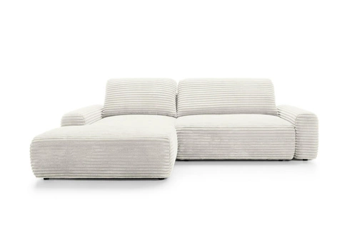 Narożnik z funkcją spania lewy Domle biały sztruksowy z pojemnikiem do salonu Intesi