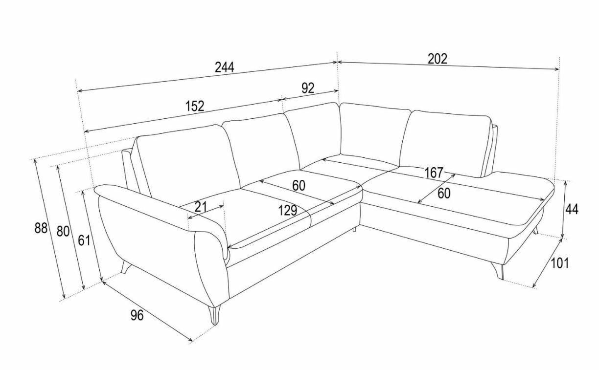 Narożnik z funkcją spania Nevada beżowy prawy nowoczesny do salonu z pojemnikiem