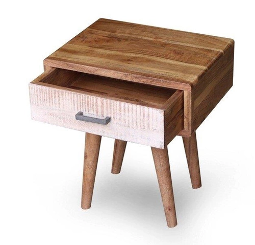 Szafka nocna drewniana 45 cm z szufladą skandynawska akacja brązowa Intesi