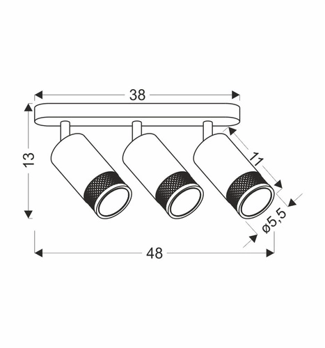 Lampa sufitowa Flin listwa czarny 3x15W GU10 klosz czarny+złoty