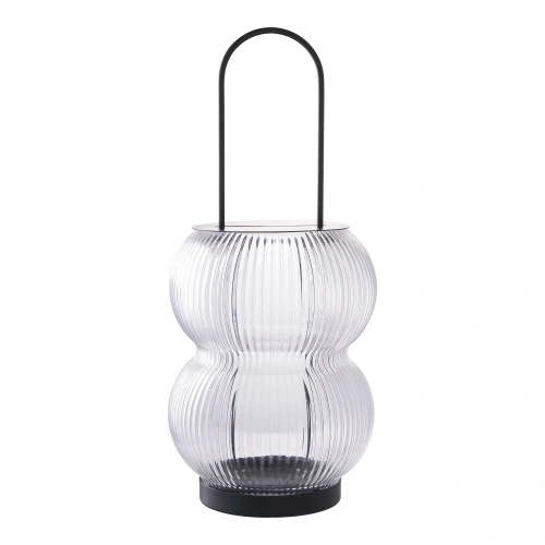 Lampion ogrodowy Lucena z ryflowanego szkła czarny dekoracyjny na taras 36 cm