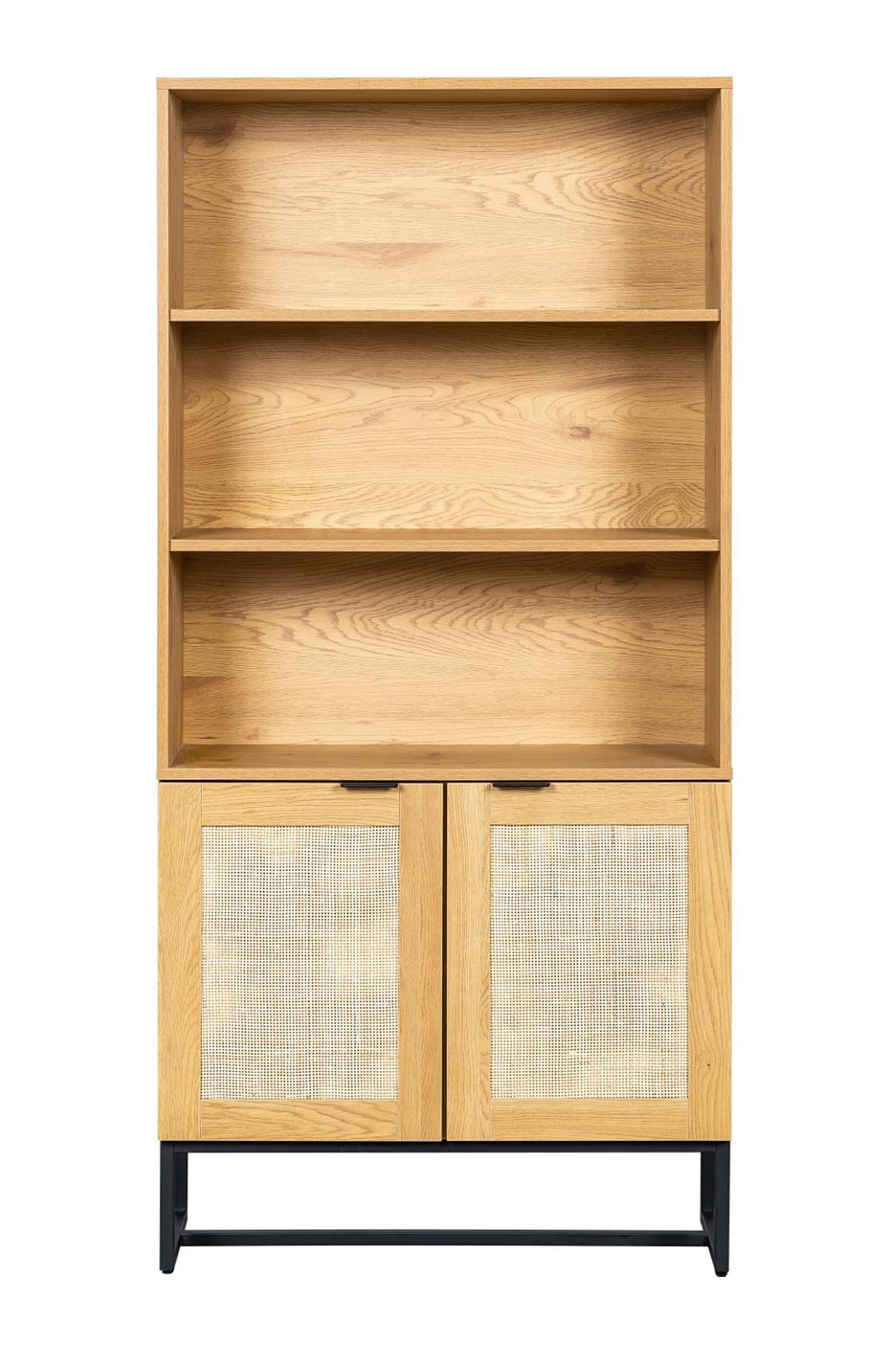 Regał na książki Capri boho rattanowy z szafkami i półkami do salonu i sypialni Intesi