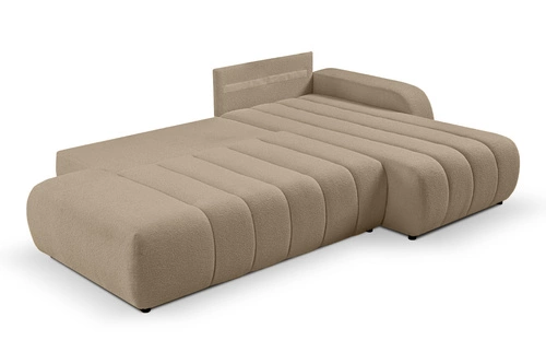 Narożnik z funkcją spania Hobro beżowy nowoczesny do salonu z pojemnikiem prawy