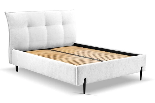 Łóżko tapicerowane Biscuit 160x200 białe z pojemnikiem skandynawskie do sypialni