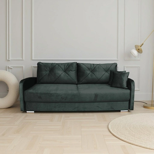 Sofa rozkładana z funkcją spania Urduna zielona skandynawska do salonu z pojemnikiem