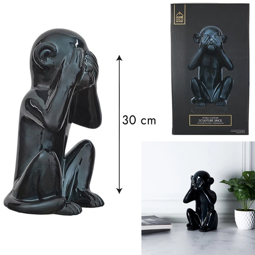 Figurka dekoracyjna Monkey czarna ceramiczna Intesi 30 cm nowoczesna do salonu