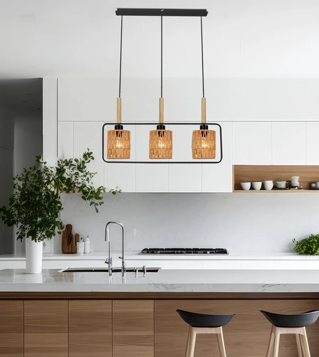 Lampa wisząca Crown czarna beżowa boho 3-punktowa regulowana do salonu nad stół