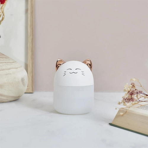 Nawilżacz powietrza Intesi Kot LED biały nowoczesny do pokoju dziecięcego i salonu