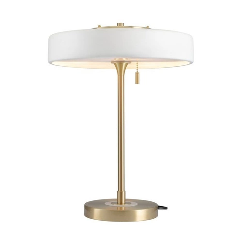 Lampa stołowa ARTDECO biała i złota glamour do salonu i sypialni z kloszem ze szkła 47 cm