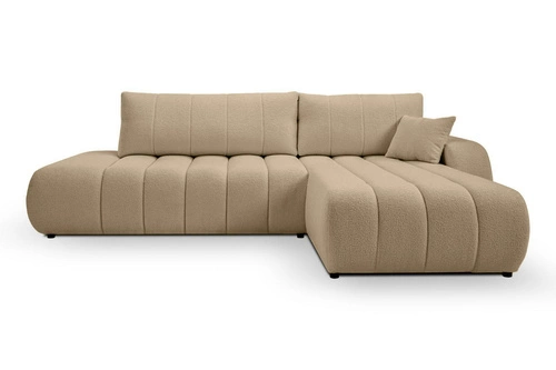 Narożnik z funkcją spania Hobro beżowy nowoczesny prawy do salonu z pojemnikiem