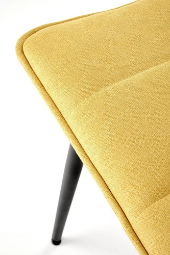 Krzesło tapicerowane Noelle musztardowe do jadalni nowoczesne na czarnych metalowych nogach Intesi