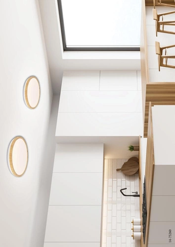 Gandava plafon LED okrągły 48cm biało drewniany nowoczesny do salonu i kuchni