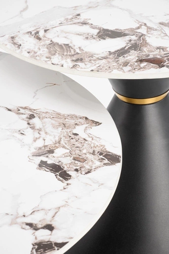 Stolik kawowy Javin S okrągły biały marmur czarny nowoczesny glamour do salonu 60 cm