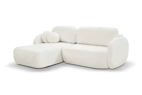 Narożnik z funkcją spania Salby lewy biały nowoczesny do salonu z pojemnikiem