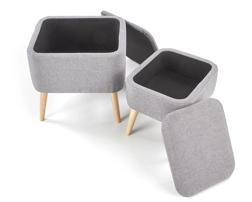 Zestaw 2 puf Gryf szare ze schowkiem na nóżkach do salonu i przedpokoju Intesi