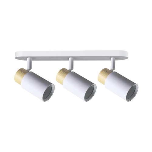 Nowoczesna lampa sufitowa Claro biała z drewnem 3-punktowa regulowana do salonu