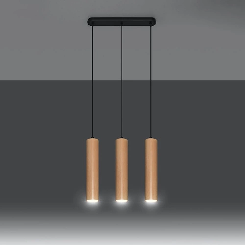 Lampa wisząca drewniana LINO 3-punktowa nowoczesna do kuchni i nad wyspę Sollux