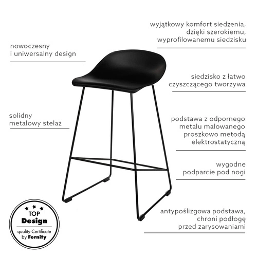 Hoker Molly czarny 75 cm nowoczesny z oparciem do kuchni i wyspy kuchennej Intesi
