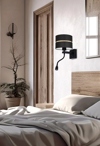 Kinkiet Polo lampa czarny 1x40W E27+2W  LED abażur czarny+złoty pasek