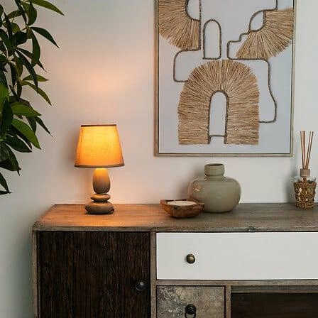 Lampka nocna do sypialni Luis beżowa ceramiczna z abażurem nowoczesna Atmosphera 30 cm