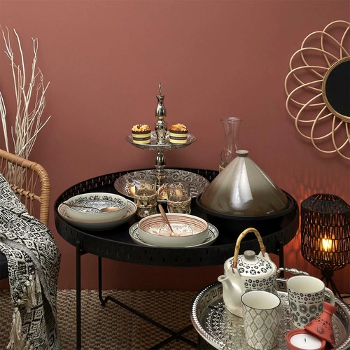 Talerz obiadowy ceramiczny Mirage Red 25 cm do jadalni orientalny czerwony Intesi