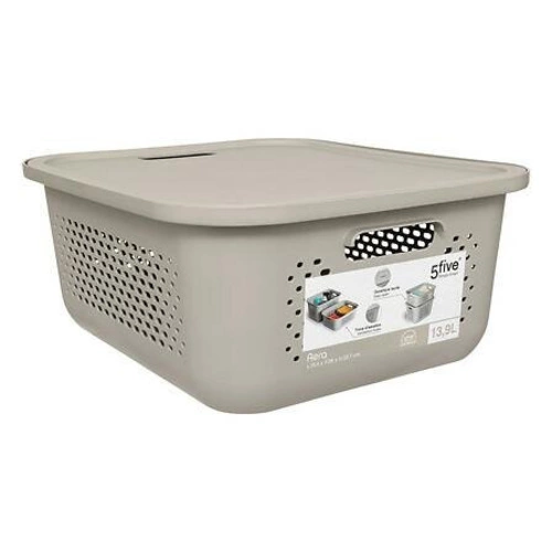 Kosz do przechowywania z pokrywką Aera 13,9 l beżowy do łazienki i kuchni 5five