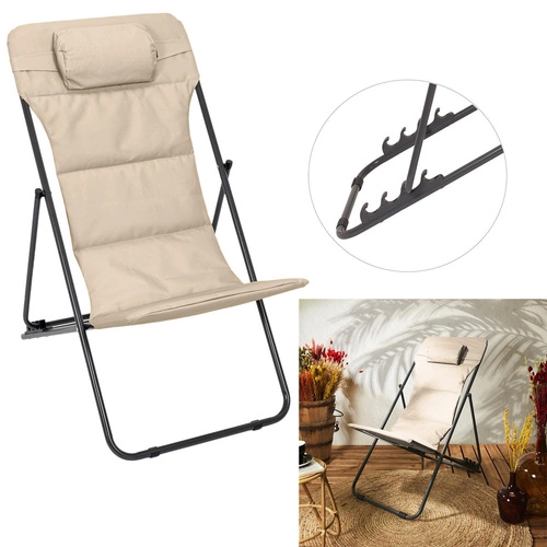 Leżak ogrodowy Grue beżowy składany z regulacją oparcia nowoczesny na taras i plażę Ventos