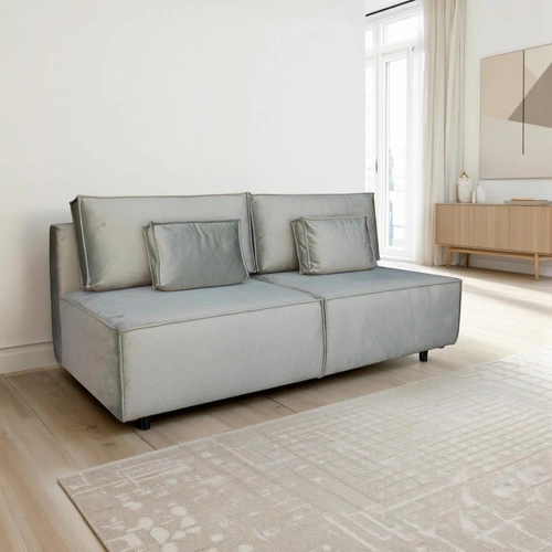 Sofa rozkładana z funkcją spania Toro szara dwuosobowa do salonu z pojemnikiem