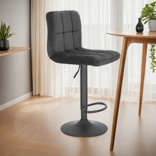 Hoker Dafne VIC czarny welurowy z oparciem, regulowany, obrotowy do kuchni i wyspy