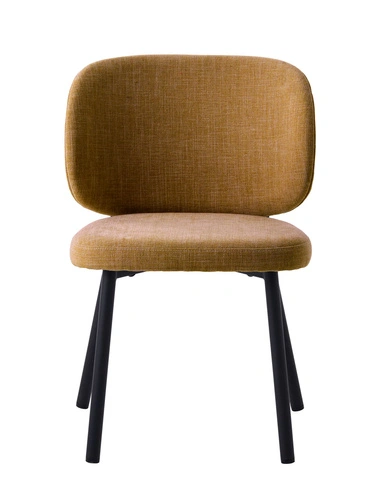 Krzesło tapicerowane Naws żółte nowoczesne do jadalni na czarnych metalowych nogach