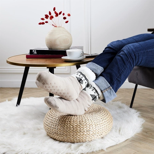 Skarpetki antypoślizgowe sherpa Intesi beżowe ciepłe zimowe do domu rozmiar 39-42