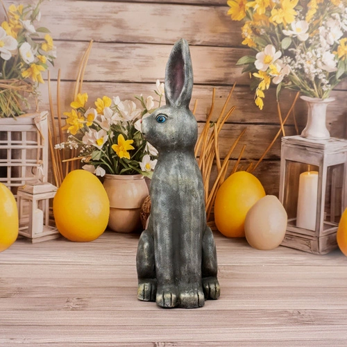 Intesi figurka wielkanocna siedzący zając 55 cm szary z żywicy do salonu i na stół