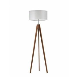 Lampa podłogowa drewniana HAITI Lysne z jasnoszarym abażurem do salonu i sypialni
