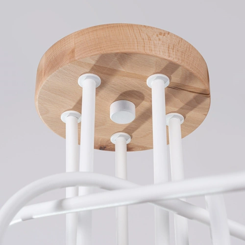 Żyrandol sufitowy EMBER 5 biały minimalistyczny z drewnem do salonu i jadalni 61 cm