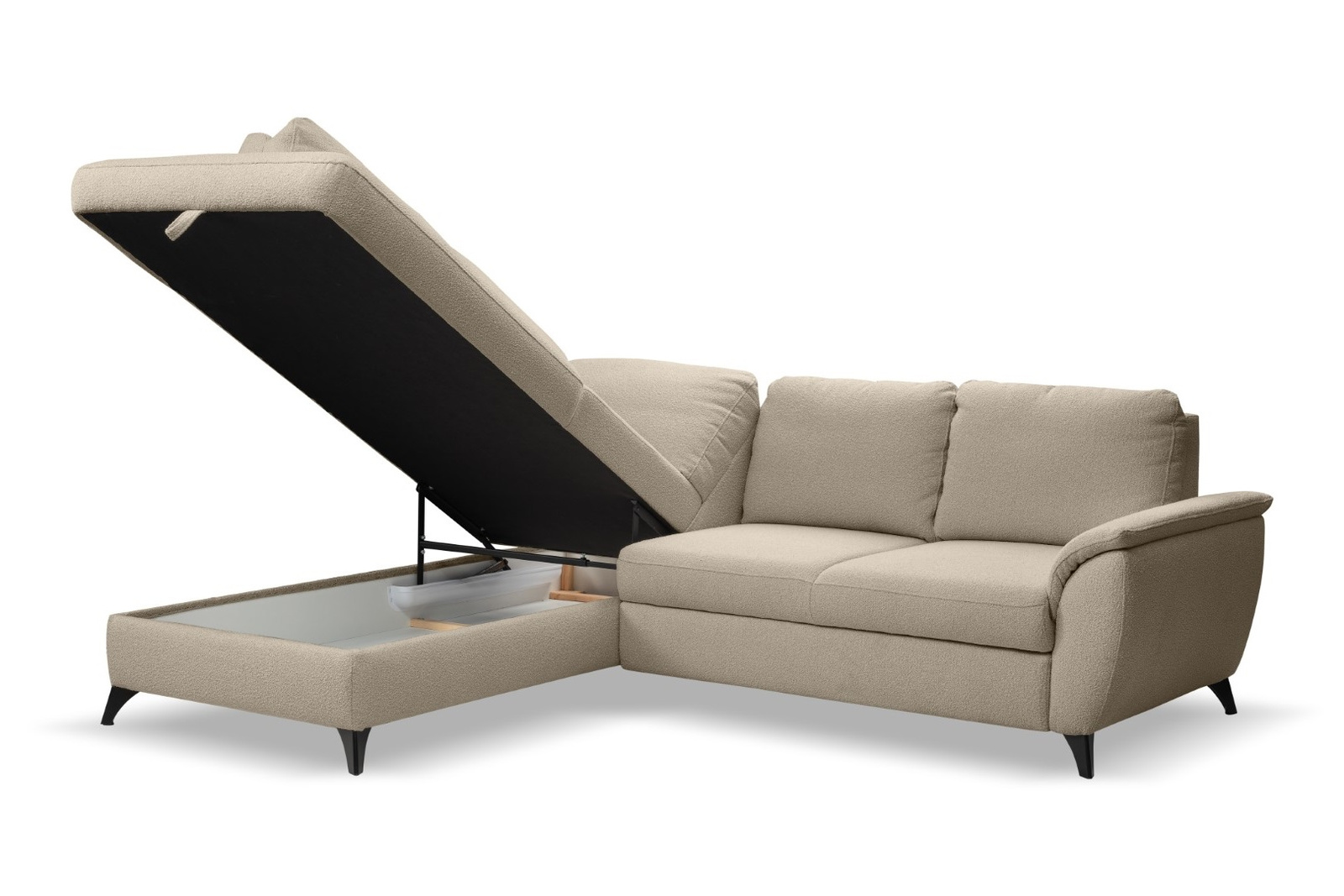 Narożnik z funkcją spania lewy beżowy Nevada do salonu z pojemnikiem nowoczesny Intesi