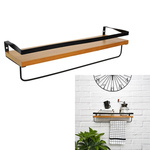 Półka kuchenna loftowa Indu czarna drewniana wisząca na przyprawy z poprzeczką Intesi