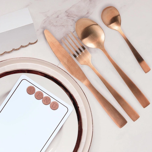 Złoty zestaw sztućców obiadowych Charbon Intesi 16 elementów stal nierdzewna do zmywarki