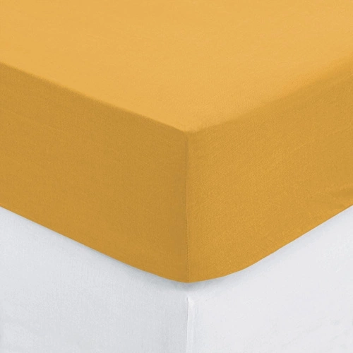Prześcieradło z gumką 90 x 190 cm  z zakładką 30 cm ochra bawełna