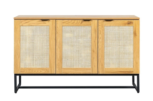 Komoda Capri 120 cm rattanowa z szafkami na czarnych nogach do salonu nowoczesna boho