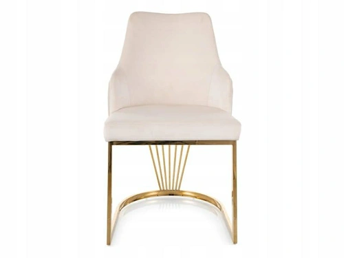 Krzesło Shively beżowe welurowe z podłokietnikami do jadalni glamour