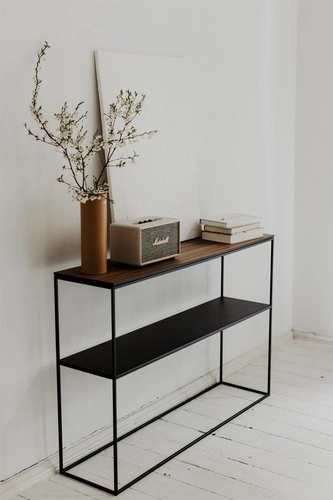 Konsola STAM 280 nowoczesna industrialna orzech amerykański z półką do salonu i przedpokoju